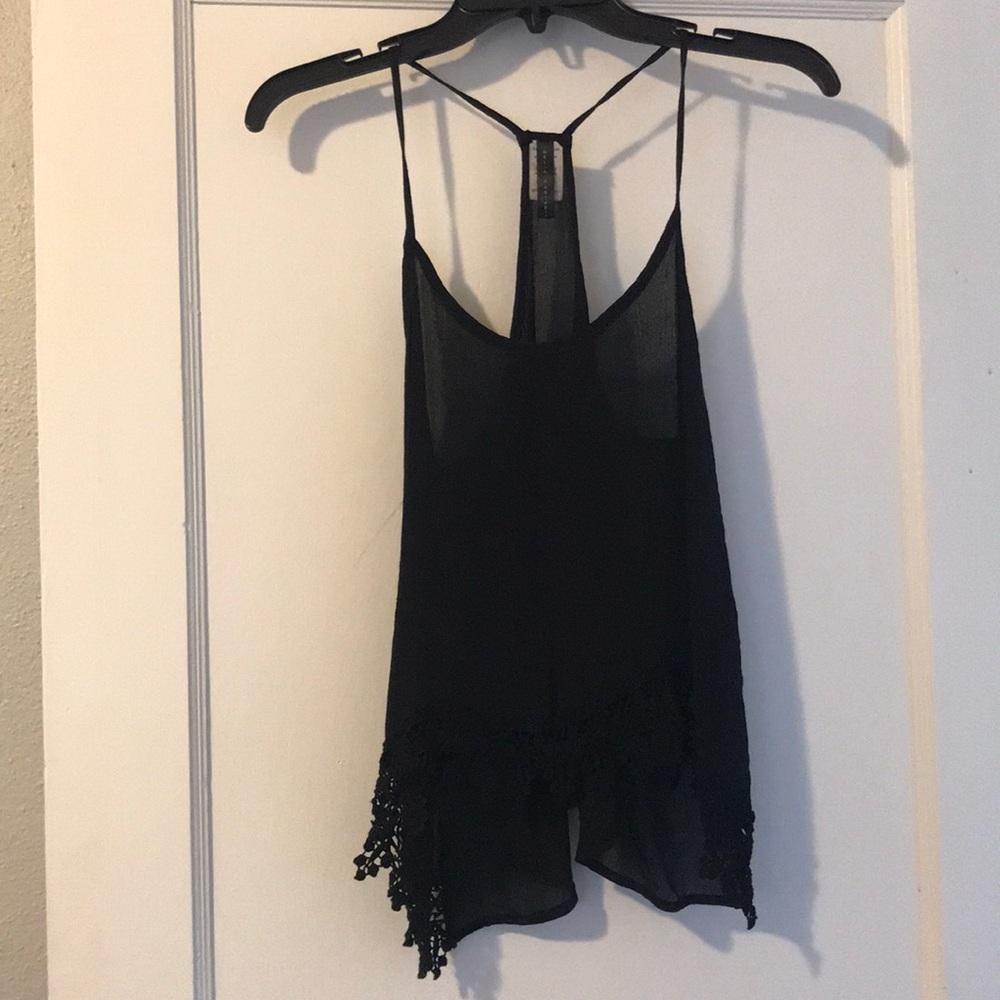 Cute black tank top with lace detail at bottom